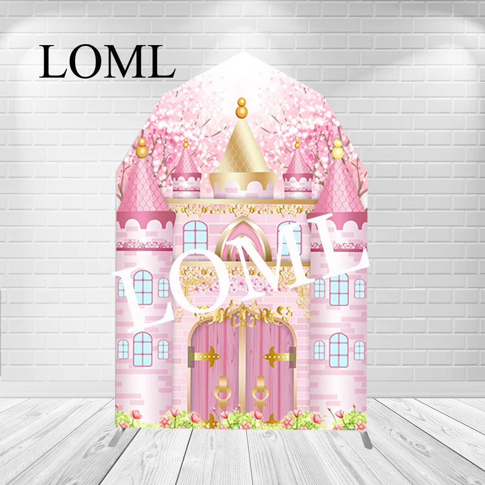 Pink Castle Arch Backdrop Cover For Princess Girls Baby Shower Newborn Birthday Party Decor Barn Shape Backgrounds Double-side