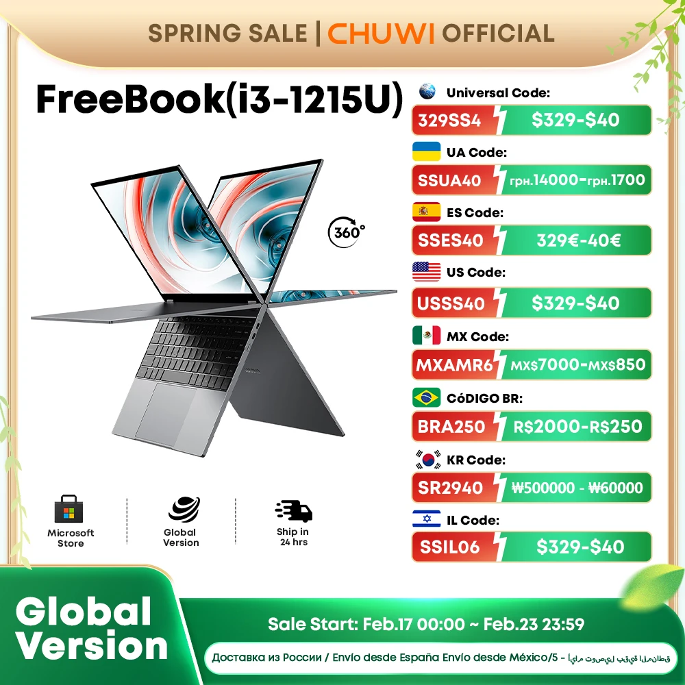 CHUWI FreeBook Laptop Processore i3-1215U / N100 Schermo IPS da 13,5" 2 in 1 Laptop Tablet PC 12 GB RAM 512 GB SSD Supporto Stilo