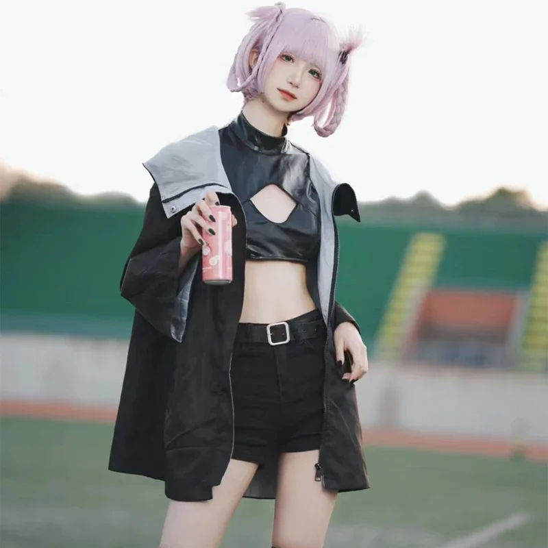 Anime Call of The Night Nanakusa Nazuna Cosplay Costume Wig Set Black Cloak Jacket Leather Vest Shorts Outfit Party Dress Up