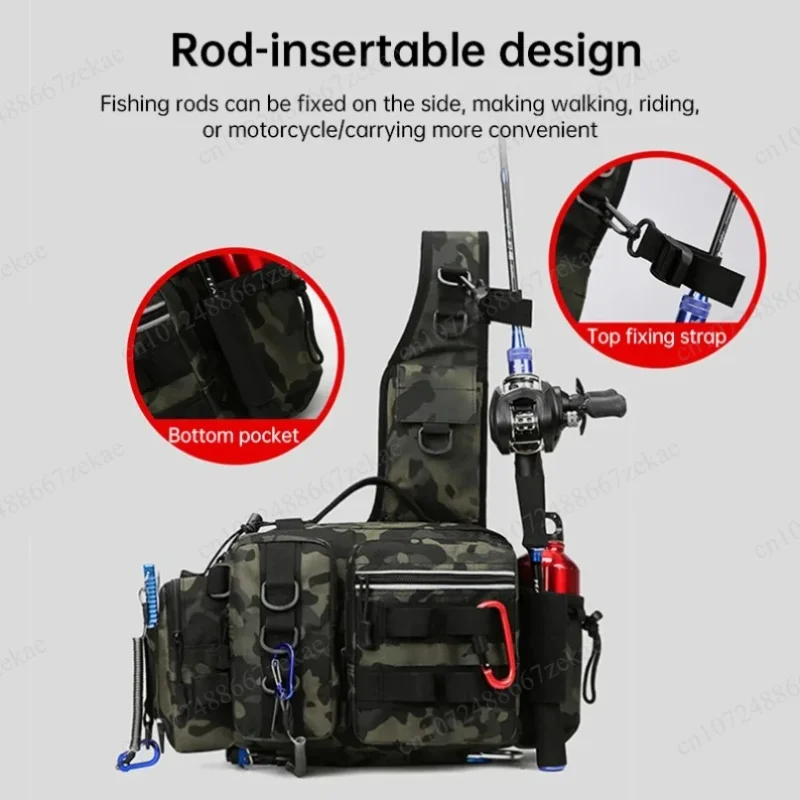 Fishing Tackle Bag with Rod Holder, Multifunctional Outdoor Shoulder Pack