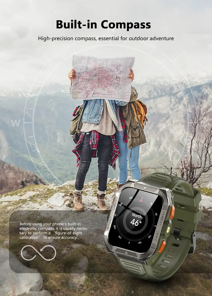 ساعة ذكية خارجية Blackview W80 PRO مع تحديد المواقع GPS، شاشة 1.91 بوصة TFT، بطارية 900mAh مع كشاف، ساعة مراقبة الصحة - 5