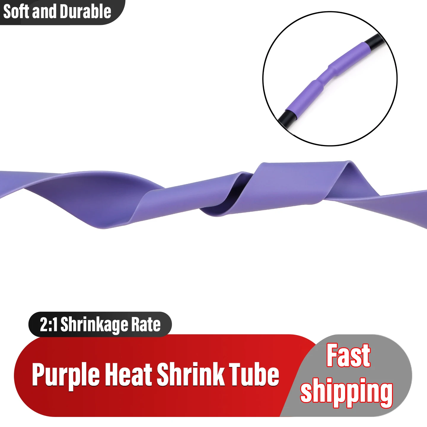 

1~10m 2:1 Heat Shrink Heat Shrink Tube Purple Diameter 1~50mm Wire Cable Repair Wrap Sleeving DIY Waterproof Polyolefin Tubing