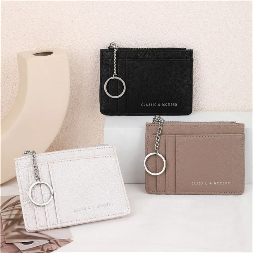 

Fashion Pu Leather Business Id Card Credit Badge Holder Women Girls Coin Purse Wallet Keychain Portable Mini Wallet With Keyring