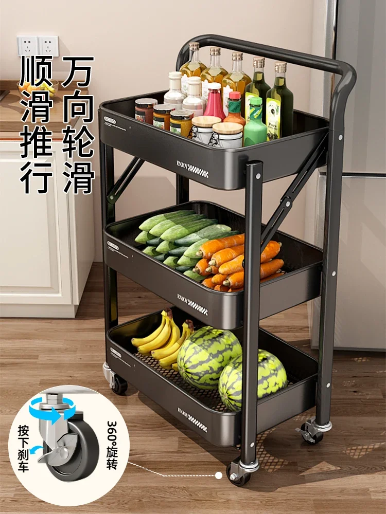 Folding trolley multi-layer kitchen rack