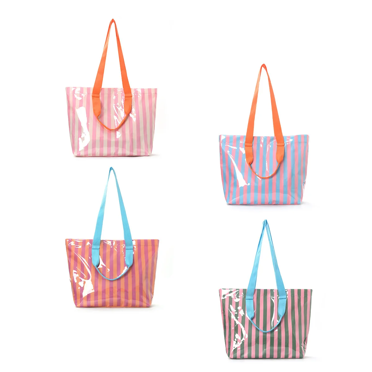 Large Portable Tote Bag Minimalist Commuter Shoulder Bag Reusable Shopping Tote Striped Cosmetic Bag For Women Toiletry Bag