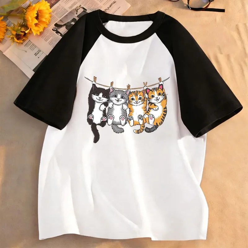 Lustige Kletterkatzen-Grafik Kinder-T-Shirts Sommer Kurzarm-Shirts Cartoon Jungen Mädchen Kleidung Kawaii Kätzchen Tops Y2K Kinder-T-Shirt