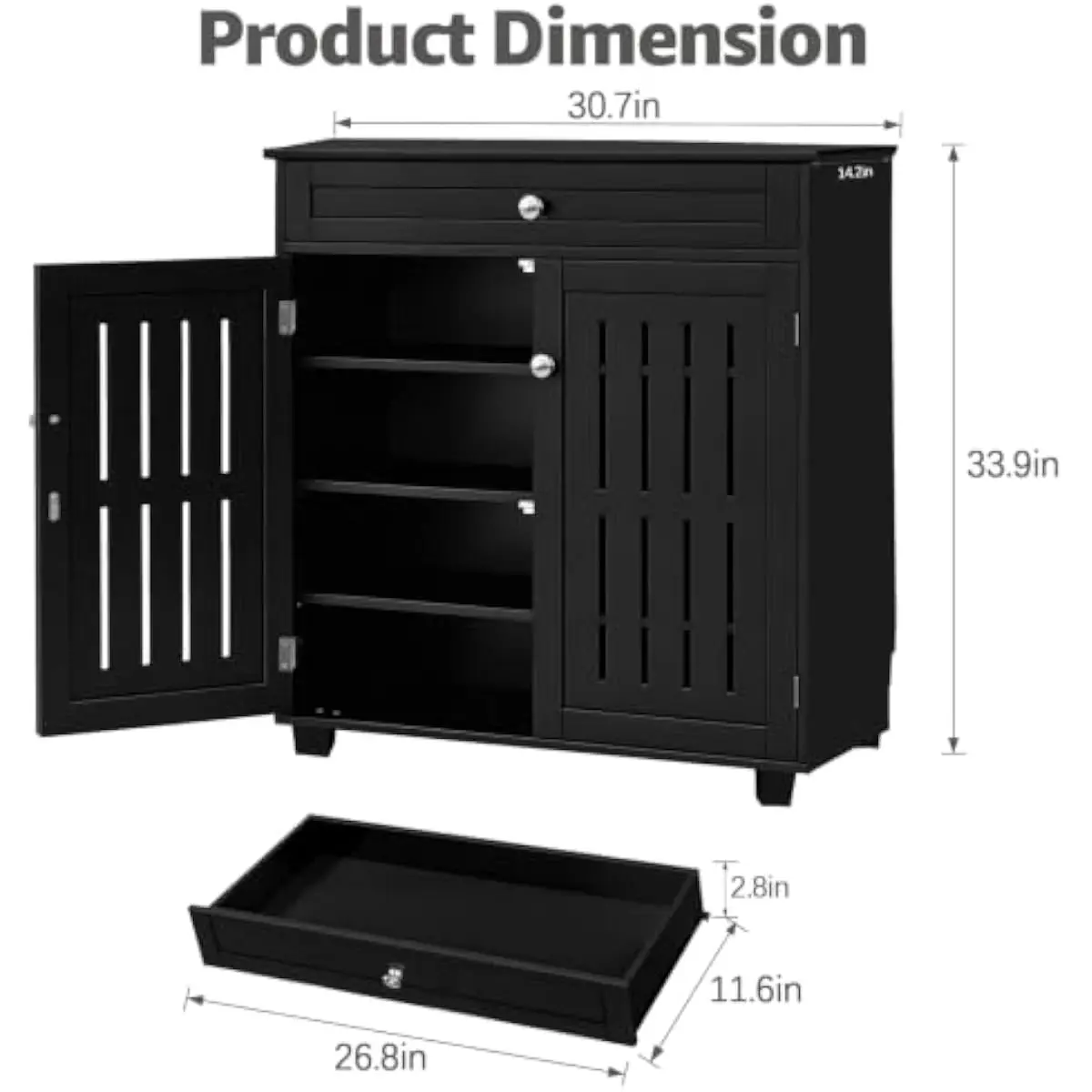 Shoe Cabinet with Doors for Entryway, 2 Pack, Black