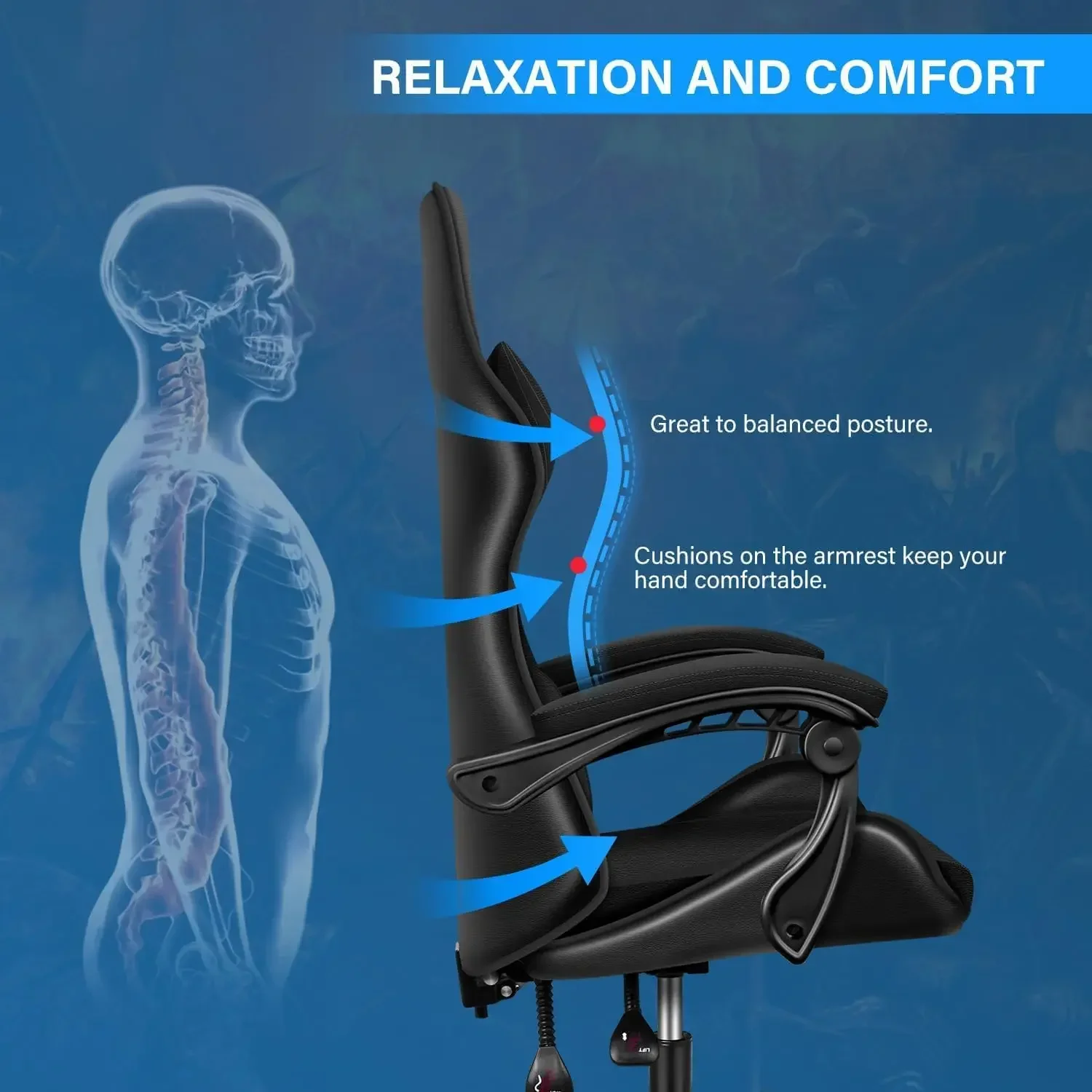 Gaming Chair with Footrest, Big and Tall Gamer Chair, Adjustable Swivel Office Chair, Ergonomic with Headrest and Lumbar Support