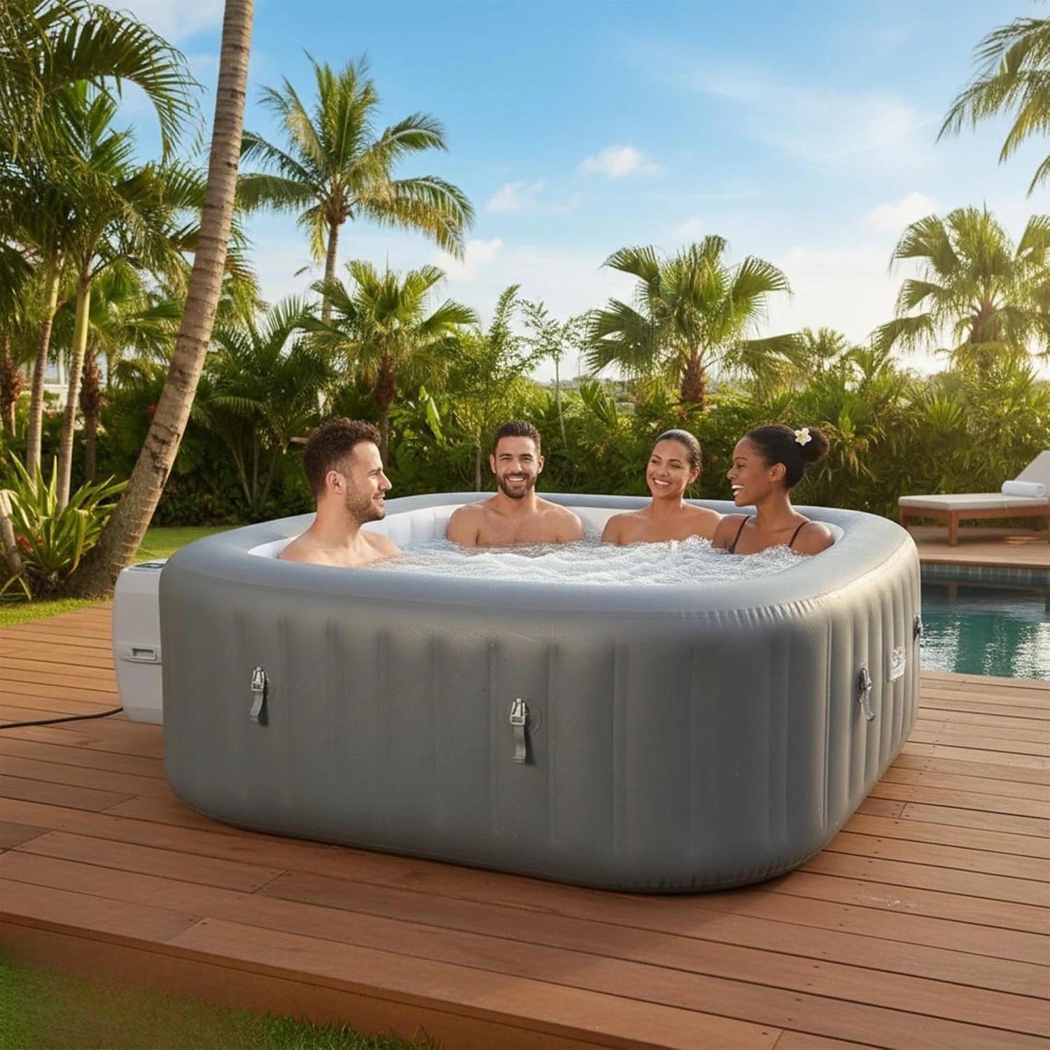 Hawaii Energy-Efficient 4-6 Person Inflatable Hot Tub | Smart AirJet Portable Outdoor Spa, Custom