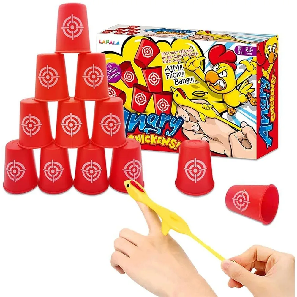 Kids Finger Slingshot Chicken Wall-Stacking Cup Game, Creative Competitive Family Interactive Fun Tabletop Toy