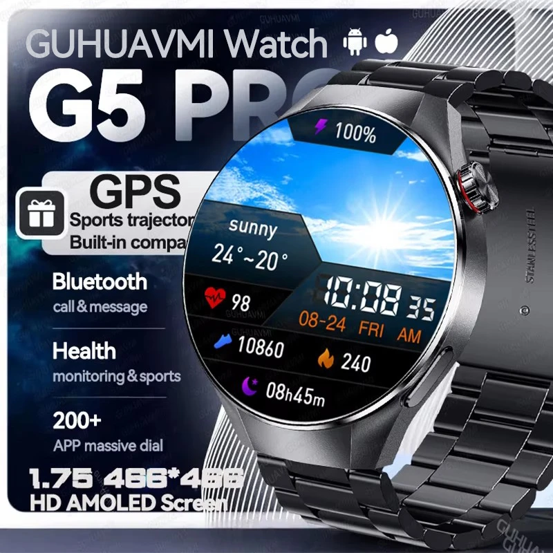 2025 ساعة G5 Smartwatch Ultra HD 1.75 "AMOLED شاشة رياضية لتحديد المواقع المسار البوصلة معدل ضربات القلب BT دعوة الرجال الساعات الذكية ترقية جديدة
