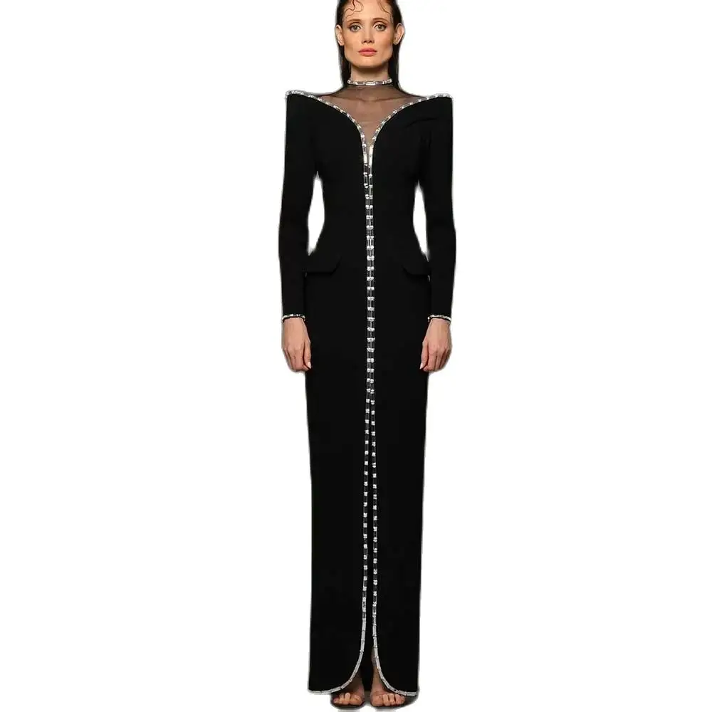 YUMDAI Black Elegant Mermaid Beaded Luxury Long Sleeve Jacket Evening Gown Women\'s Special Occasion 2024 Formal Performance Wear