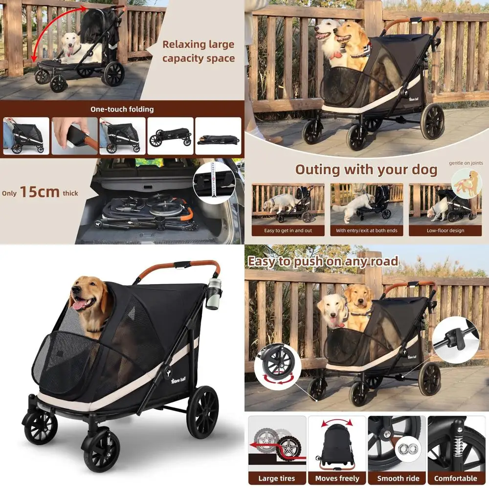 

Dog Stroller for Large Dogs One-Click Folding 4 Wheel Foldable Dog Stroller for 2 Dogs with Storage Pocket Suitable for Pets Up