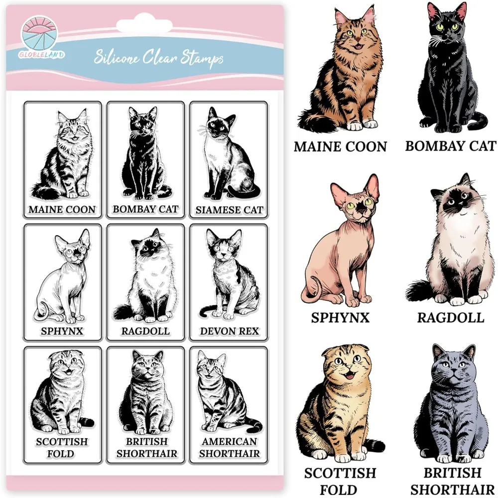 Transparente Stempel mit Katzenillustrationen für die Kartenherstellung, transparente Stempel mit Kätzchen, Ragdoll, siamesische Katzen, Tiere, transparente Stempelsiegel