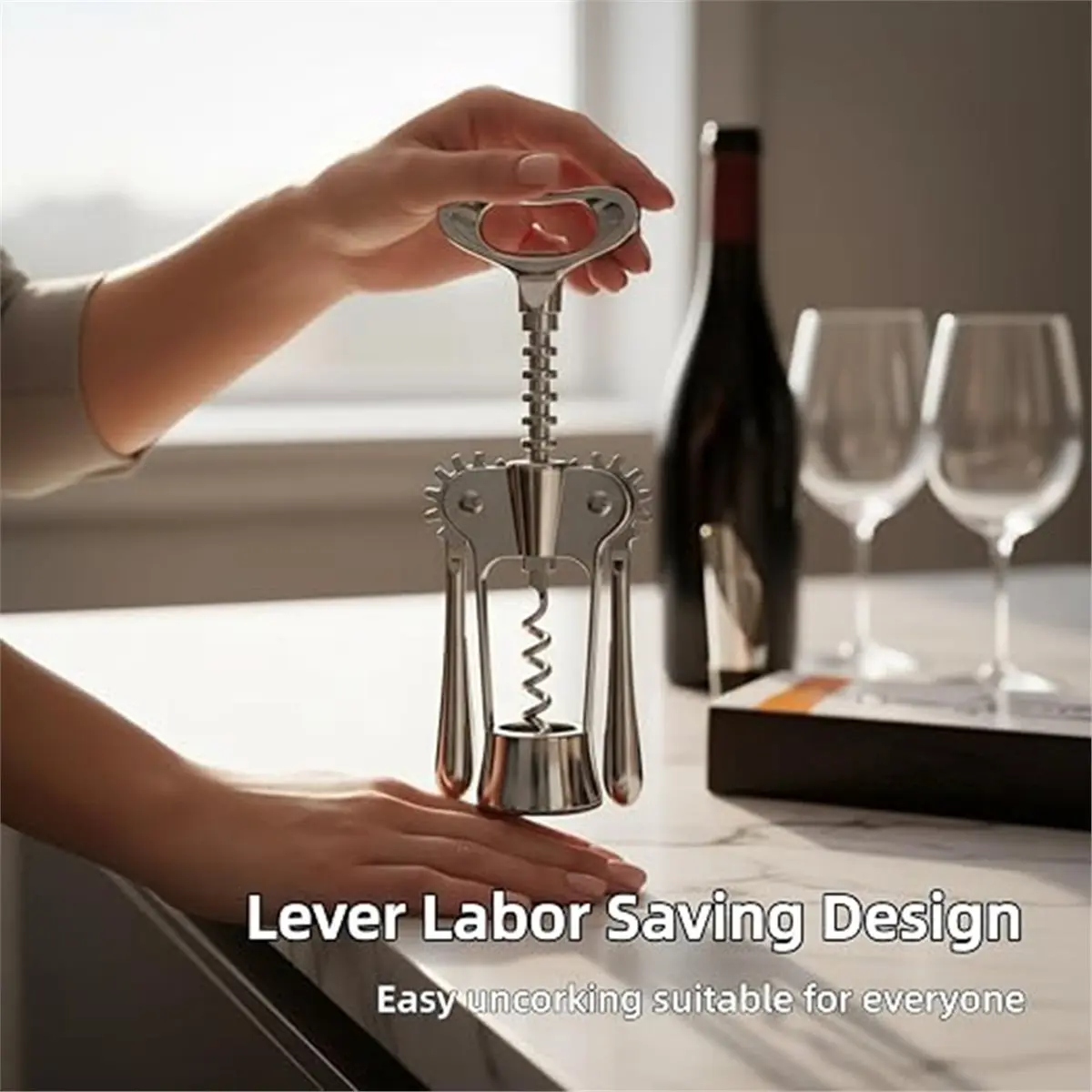 Zinc Alloy Wing Corkscrew Set, Multifunctional Wine Opener with Pourer & Stopper, Labor-Saving Lever Tool