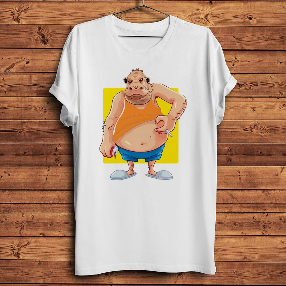 Grumpy Hippo Hop hiphop Funny Novelty TShirt Homme Short Sleeve Casual T Shirt Unisex streetwear Tee Breathable Print