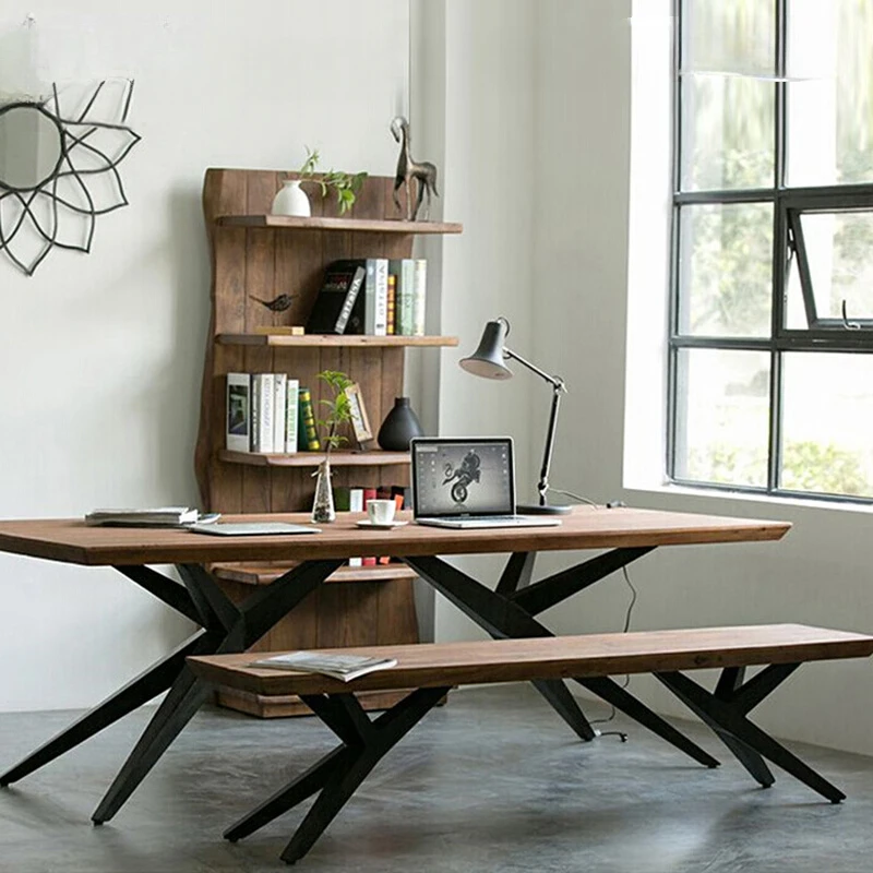 Nordic solid wood conference table modern simple industrial dining table and chair combination small apartment long table office