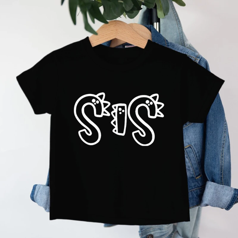 Sibling-Themed Children's Clothing Tops Siblings Dinosaur T-Shirts Cotton Cute Outfits or Family Brother and Sister Cartoon Tops