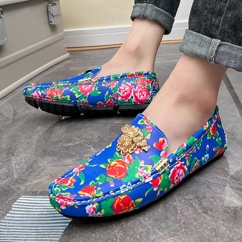 Designer Men Loafers Floral Driving Shoes Fashion Male Moccasins Plus Size 48 47 Man Flats Red Blue Party Wedding Shoes