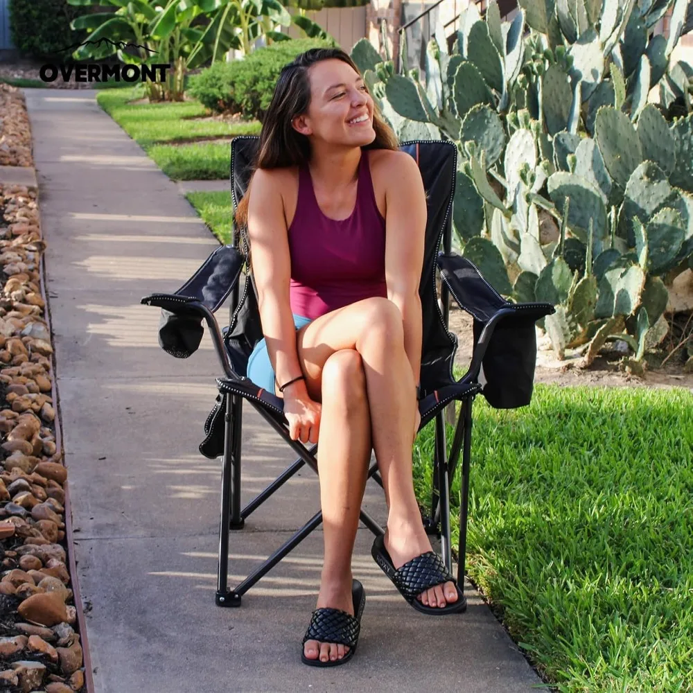 

Oversized Folding Camping Chair - 450lbs Support with Padded Cushion Cooler Pockets - Heavy Duty Collapsible Chairs