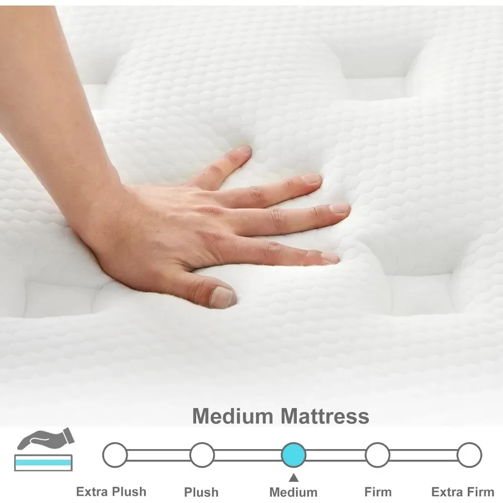 Matelas Hybride Individuel King Size, 12 Pouces, Ressort à Poches avec Mousse, Lit King Size dans une Boîte, Peluche Moyenne, Bleu