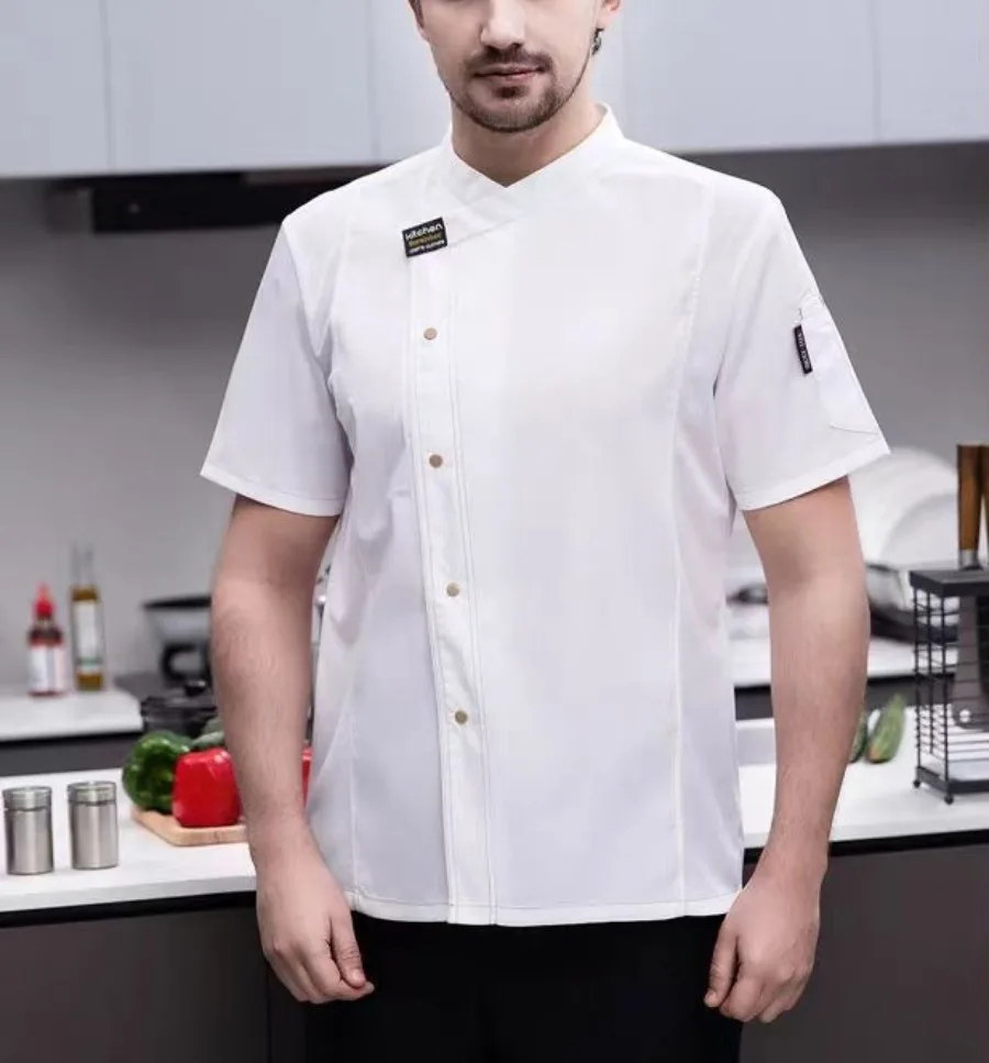 Kitchen Chef Jacket Short Sleeve Stain Resistant Work Coat Unisex Chef Uniforms for Restaurant Catering Staff Long Sleeve Tops