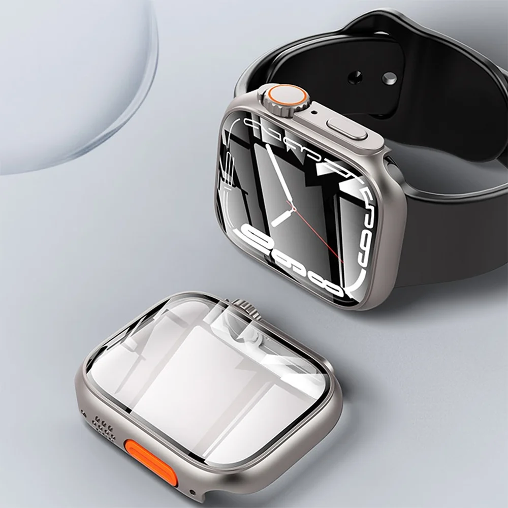 PC Firm Cover for Apple Watch Case 40mm 41mm 45mm 44mm Glass Appearance Upgrade 49mm Turning into ultra For iWatch 8 7 se 6 5 4