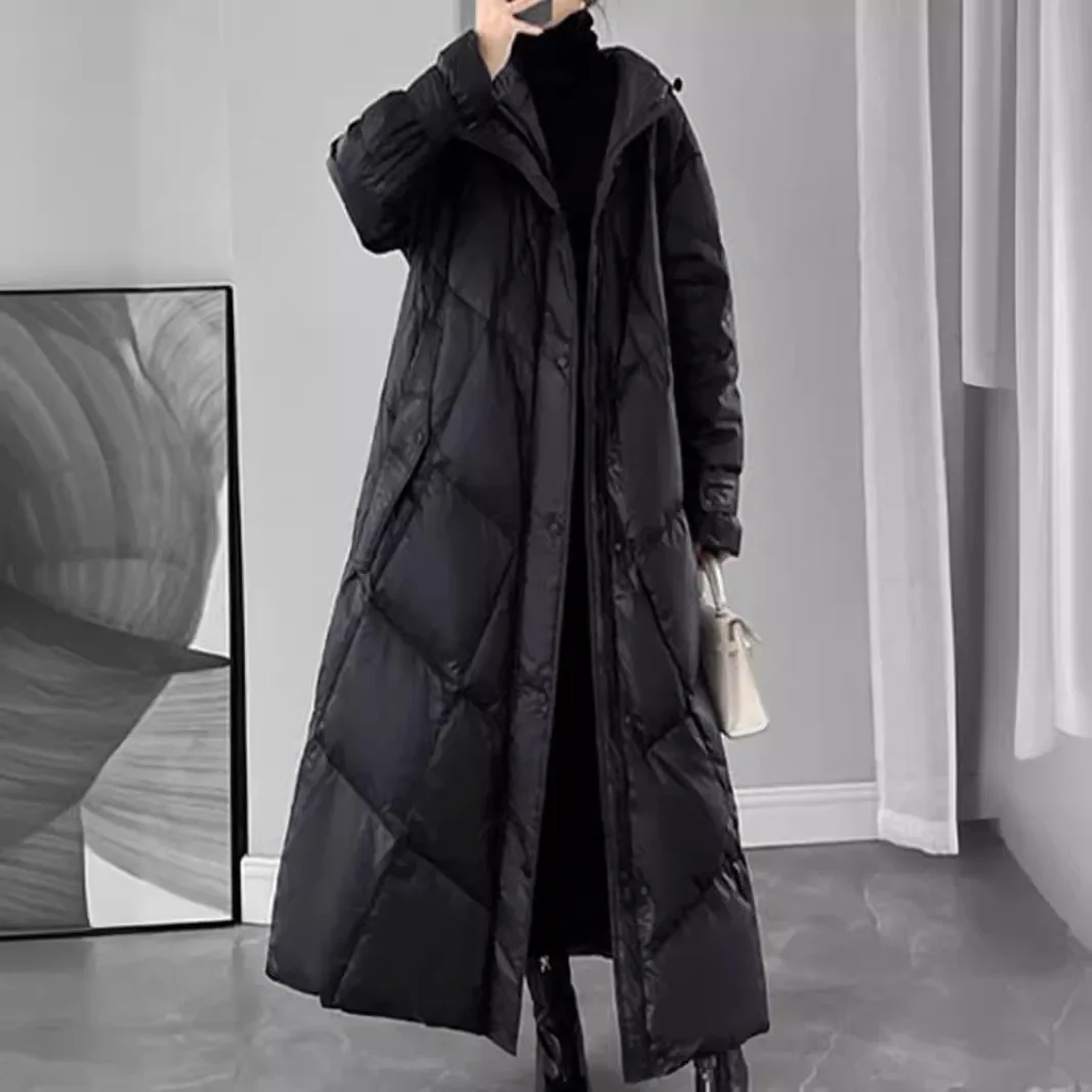 Winter Clothes Women Oversized Large Size Long Cotton Coat Quilted Warm Windproof Parkas Snow Coat Long Sleeve Outerwear Black