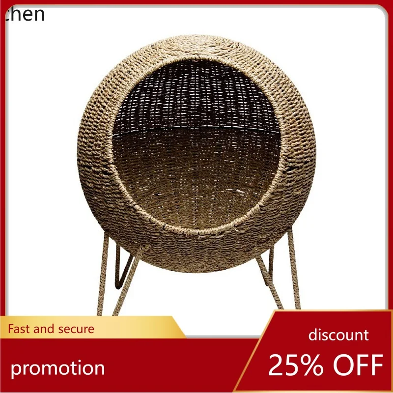 

YFY Cat Nest Rattan Woven Four Seasons Universal Cattery Beautiful Solid Cat House Tall Feet Moisture-Proof Cat House