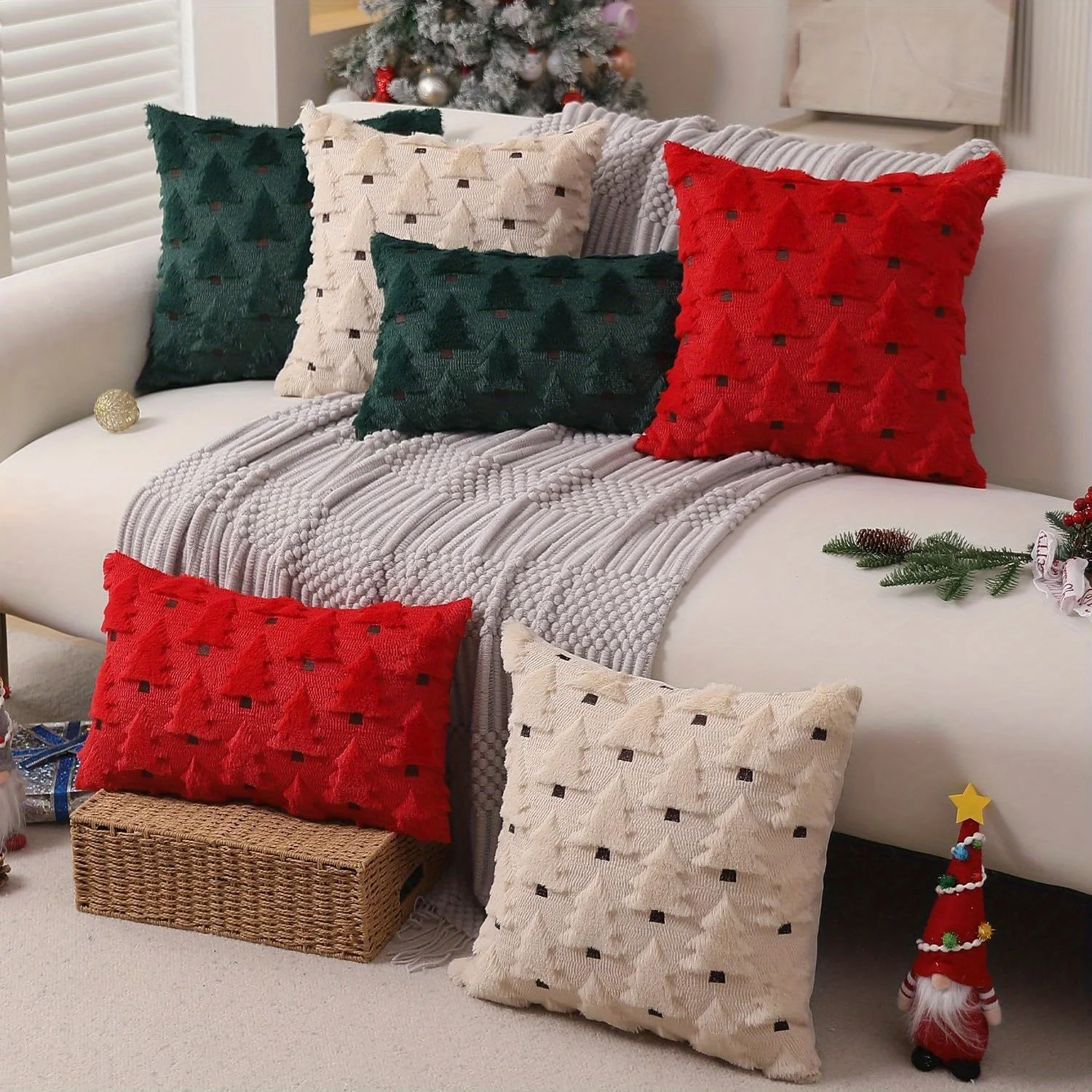 

1pcs Christmas Pillow Covers Christmas Tree Throw Pillow Cases Soft Plush Faux Wool Pillow Covers Winter Holiday Decor for Sofa