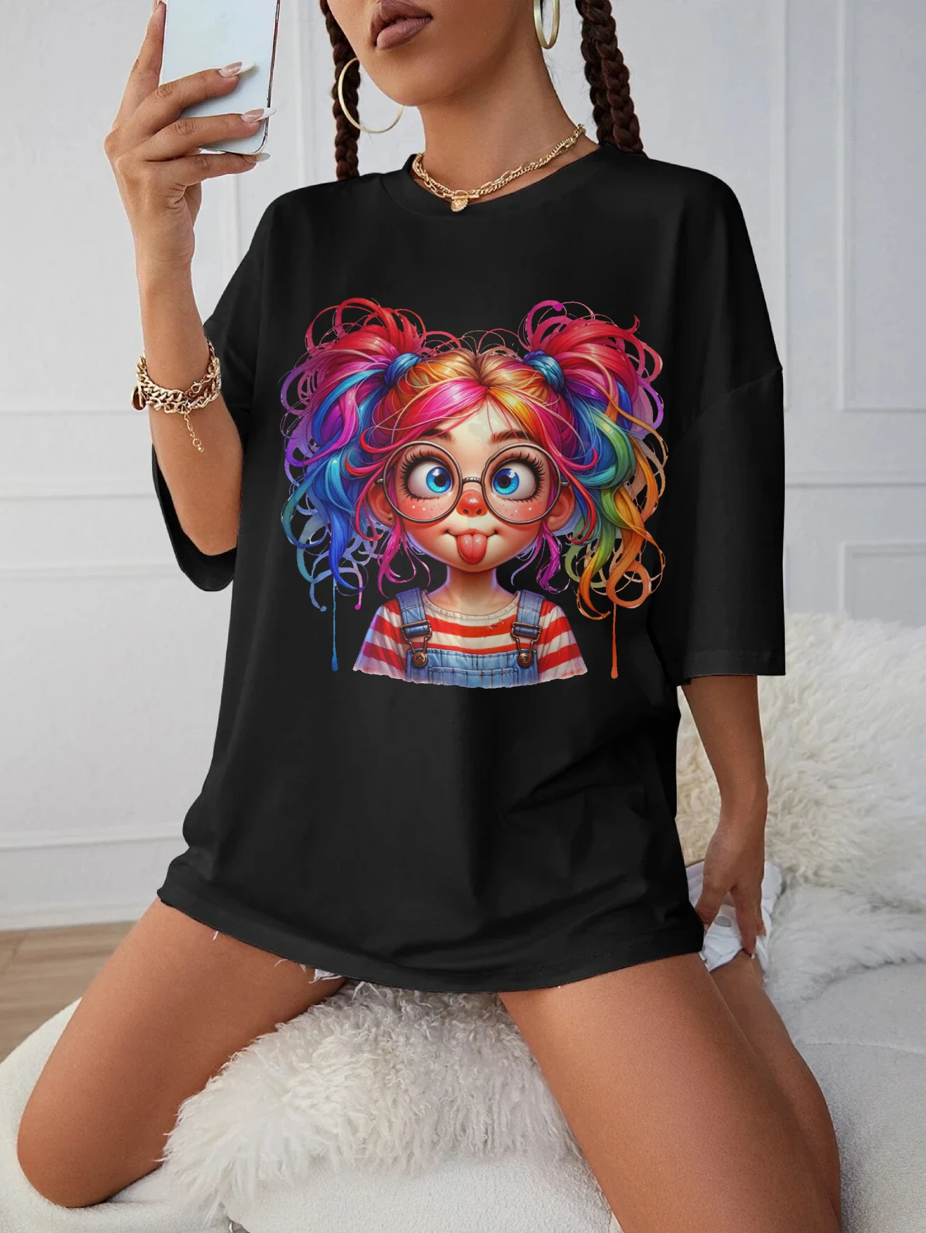 

Watercolor Quirky Girl Clipart Bundle Cozy Women’s Black Round Neck Sweatshirt Comfortable Plus Size Autumn Clothes Halloween
