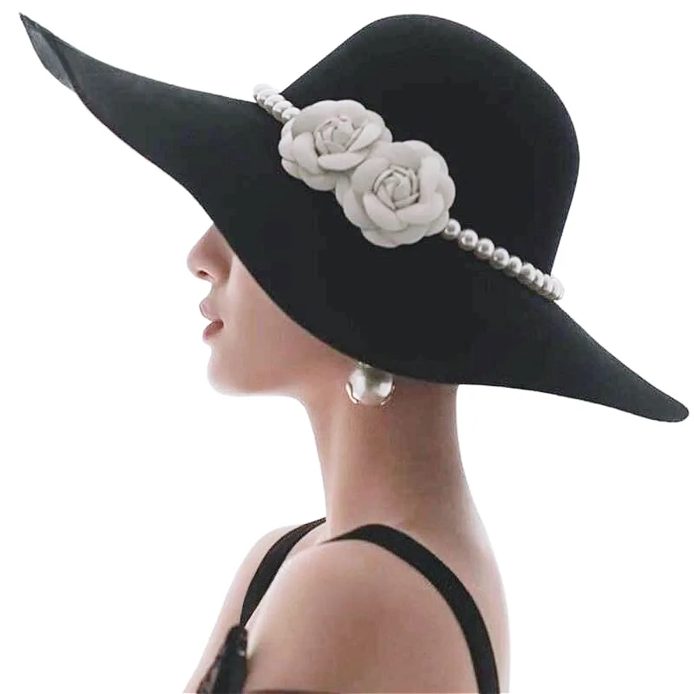 

Ретро-шляпка невесты с широкими полями из бархата и жемчугом для элегантных женщин, свадебные аксессуары для волос, tocado novia boda