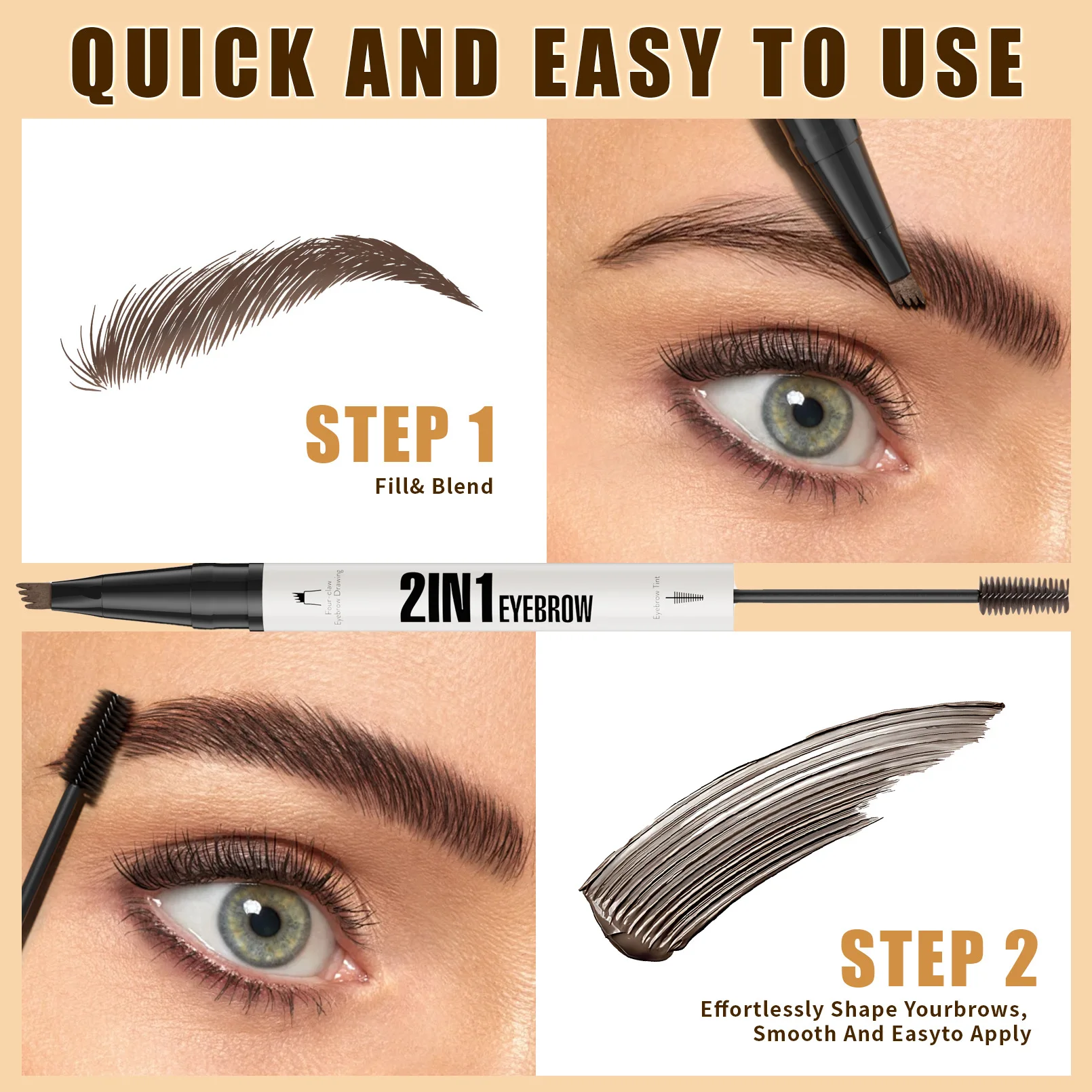 

Waterproof Dry Double Head 4 Fork Eyebrow Pencil 2 in 1 Brow Mascara 3D Liquid Eyebrow Pen Cross Border Hot Sale Brow Makeup
