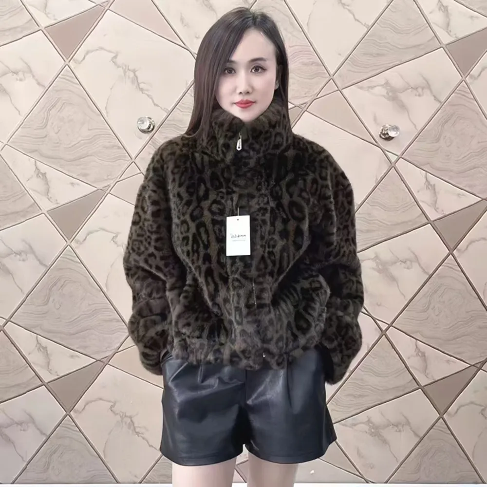 Faux Fox Fur Coats for Women,O-Neck Jackets,Leopard Print Overcoat,Female Clothes,Thicken Warm,New ,Winter,2024