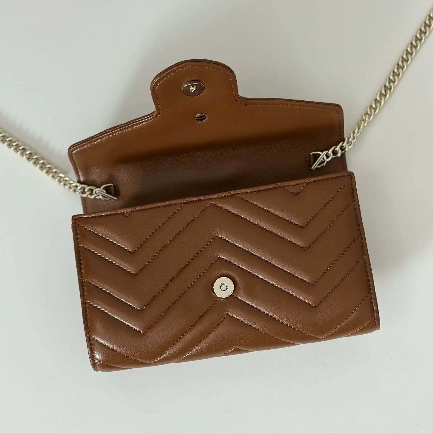 Caramel Smooth Leather Chevron Quilted Flap Bag, Luxury Multi-Way Shoulder Handbag