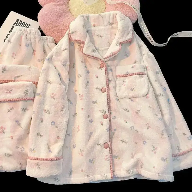 New Sweet Temperament Small Fragrance Women's Sleepwear Women's Autumn and Winter Long Sleeved Home Clothes New Girl Gentle Set