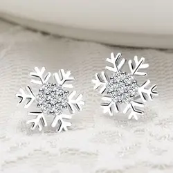 Crystal Zircon Snowflake Stud Earrings For Women Shiny Rhinestone Charm Earring Girls Christmas New Year Birthday Jewelry Gifts