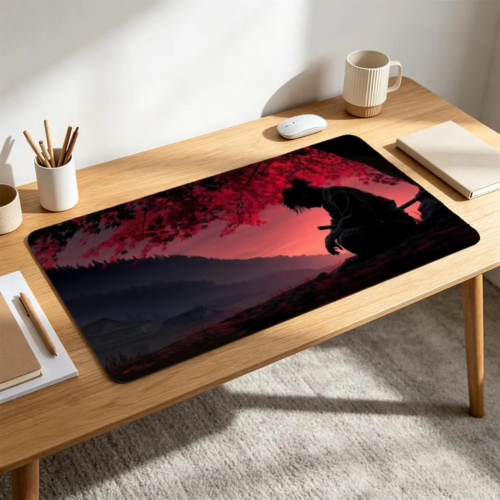 XXL Samurai Red Maple Leaf Mouse Pad Japanese Autumn Sunset Warrior Silhouette Landscape Art mouse pad grande tapis de souris