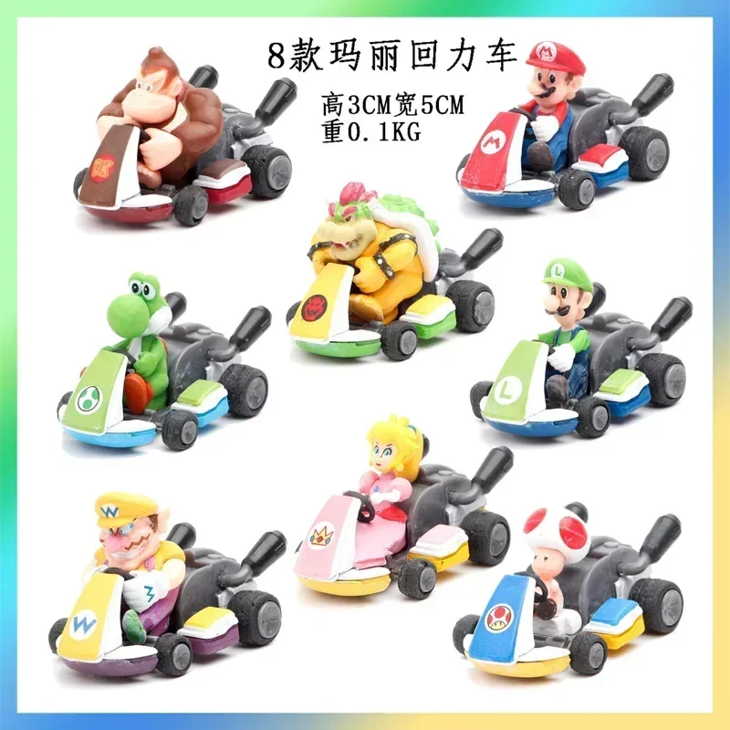 8pcs/set Super Mario Cartoon Pull Back Cars Racing Game Toys Luigi Bowser Mushroom Action Figure Model for Kids Birthday Gifts