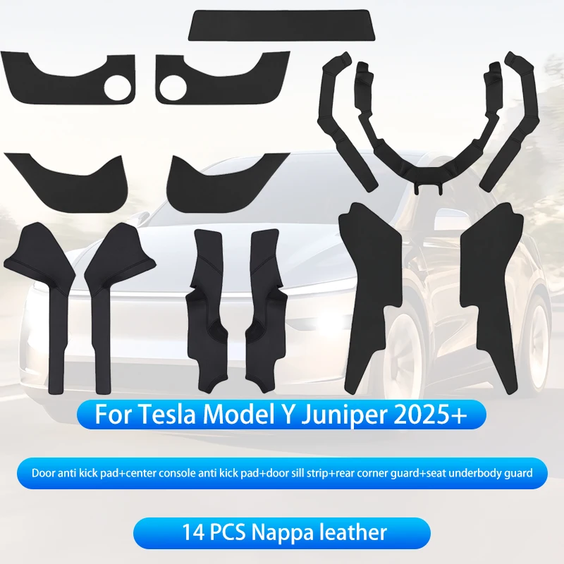 Voor Tesla Model Y Juniper 2025 + Middenconsole Twee Zijpaneel Anti Kick Pad Protector Lederen Sticker Voet Cover Auto accessoires