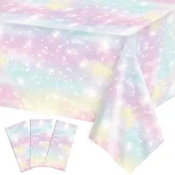 Pastel Rainbow Tablecloths Disposable Tablecloth Waterproof Plastic Table Cover Pastel Rainbow Party Decorations Pastel Party