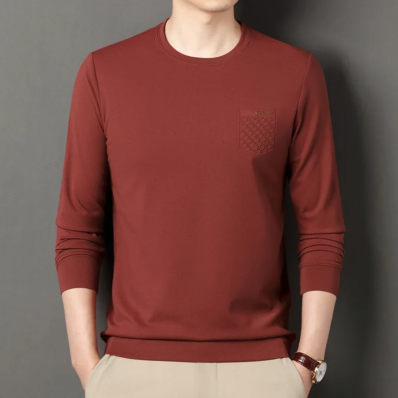 

Men's New Autumn and Winter Solid Color Versatile Casual Long T-shirt with Plush and Thick Hoodie