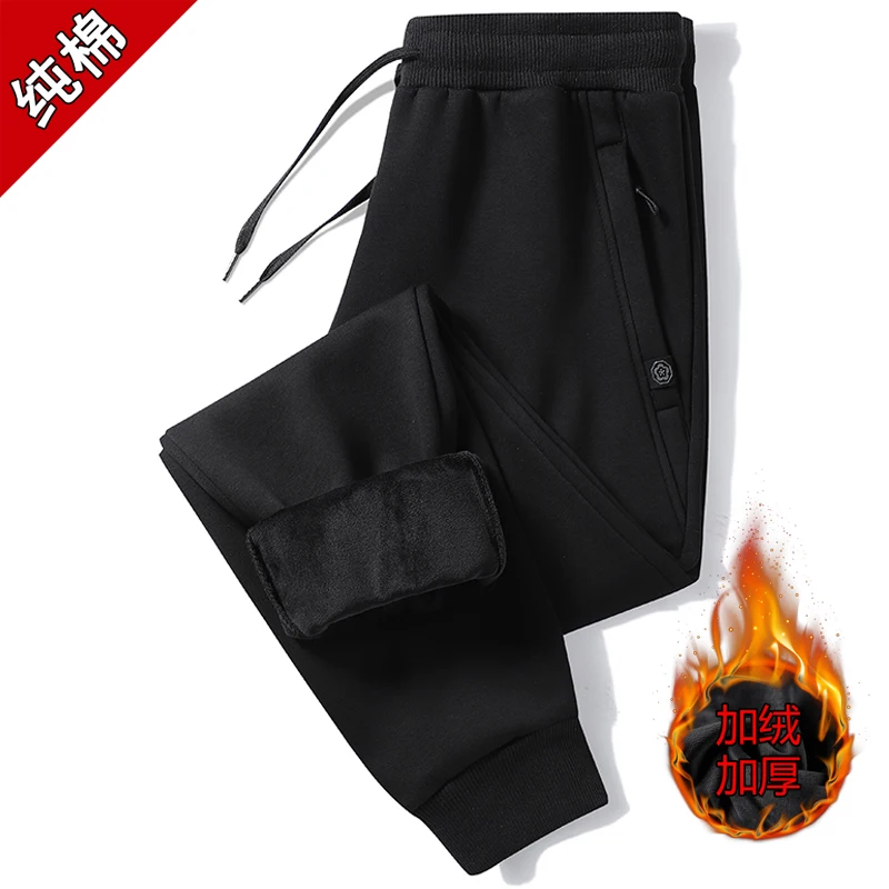 

Men Fleece Warm Cargo Pants Plus Size Loose Black Plush Thermal Drawstring Trousers 2022 Winter Sports Outwear Sweatpants