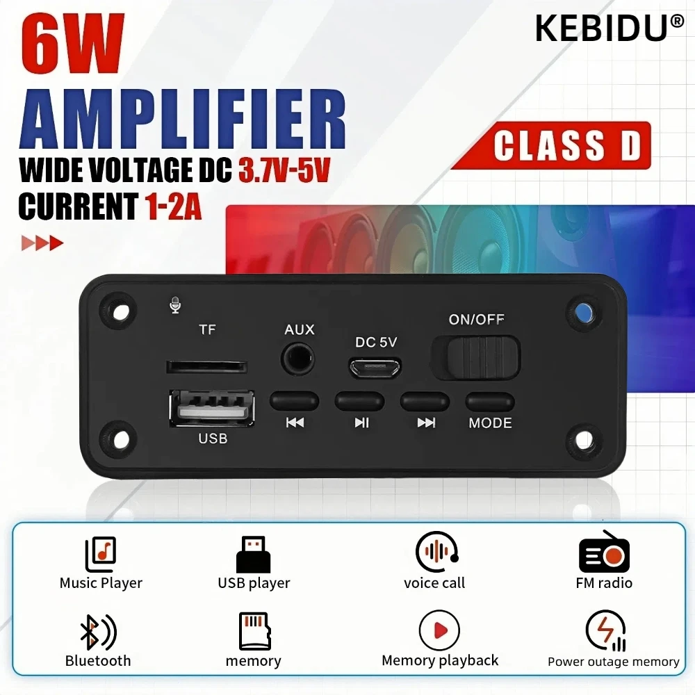 6W Bluetooth Amplifier MP3 Decoder Board 5V Car kit Mp3 Player USB Record FM Radio AUX for Speaker Handsfree Call Audio DIY