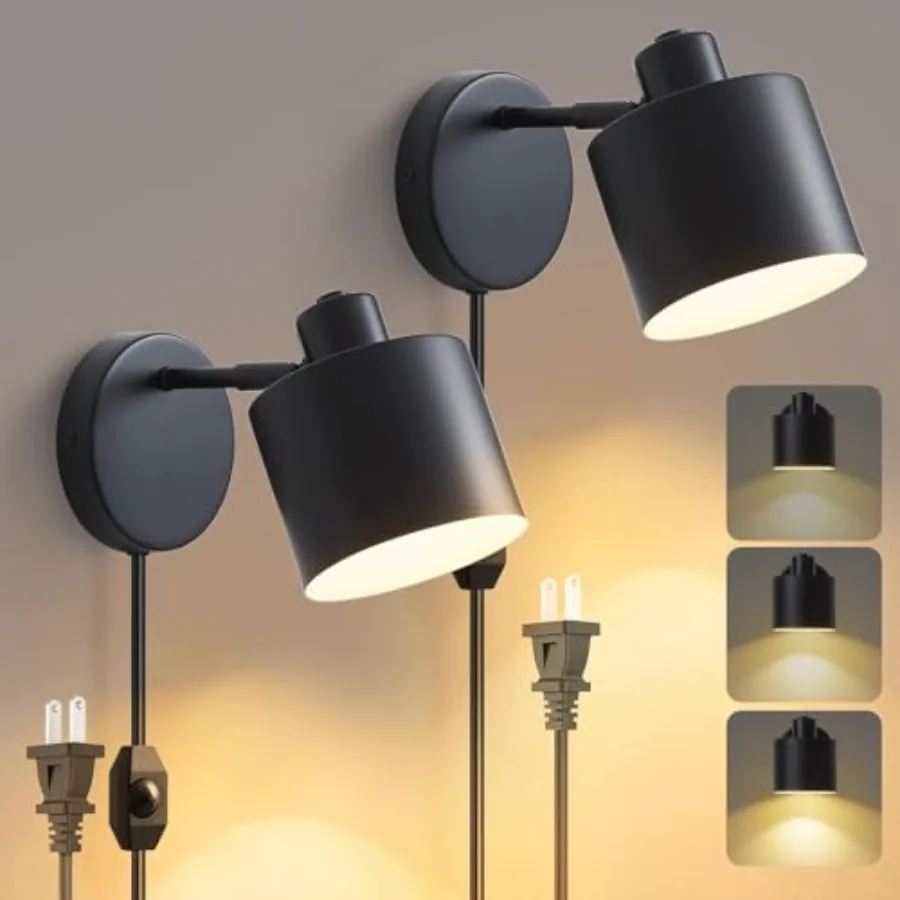 

Plug in Wall Sconces Set of 2 with Switch, 350° Rotatable Dimmable Corded Wall Sconce, Wall Lamps for Bedroom Living Room Hallw