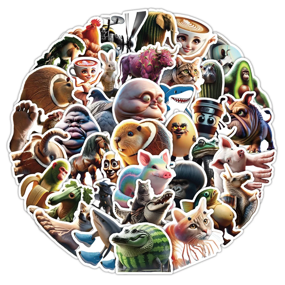 

50Pcs Abstract Stickers Tung Tung Sahur Italian Brainrot Animals Cartoon Decal DIY Luggage Phone Cup Guitar Decal