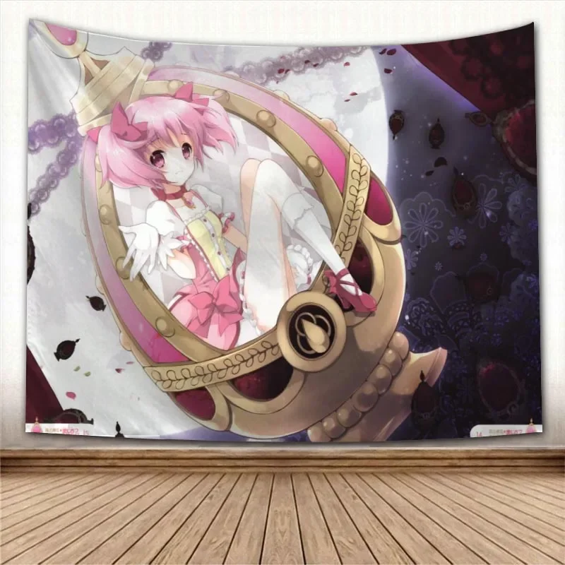 Puella Magi Madoka Magica Kawaii Anime Tapestry Psychedelic Decorative Carpet Wall Fabric For Living Room Bedroom Accessories