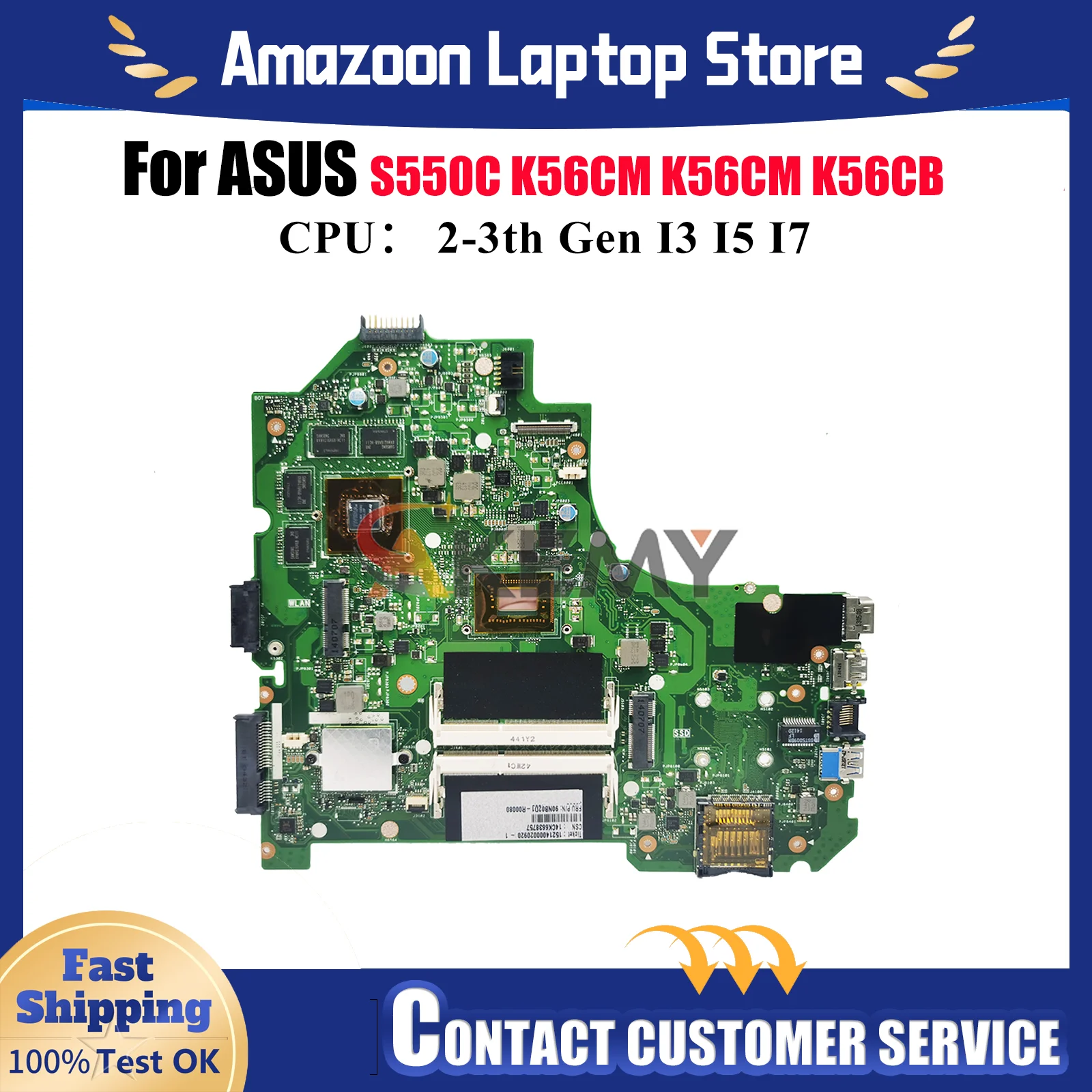 

K56CM Laptop Motherboard For ASUS K56C K56CM K56CA K56CB S550C Notebook Mainboard With I3 I5 I7 CPU 100% tests OK fast shipping