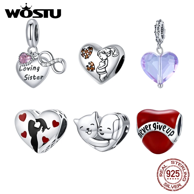 

WOSTU Hot Sale 925 Sterling Silver Heart Charm Dangle Mum Beads Fit Original Charm Bracelet Bangle Jewelry Making DIY Gift