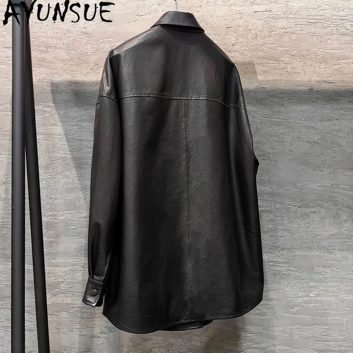 AYUNSUE แจ็คเก็ตหนังแท้สำหรับผู้หญิงฤดูใบไม้ร่วงเสื้อผ้าหนังแกะเสื้อหนังสตรีเสื้อผักฟอกหนังจาเกต้า เดอ คูโร